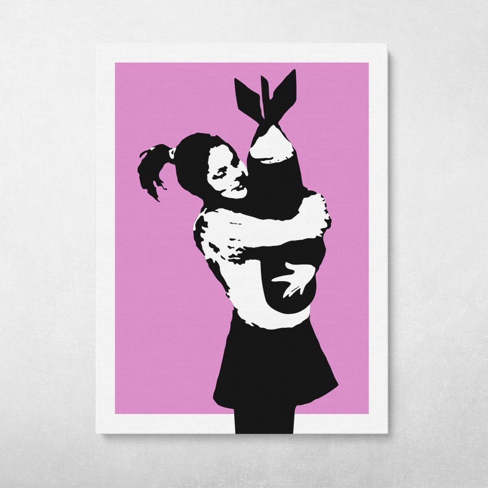 Bomb Hugger Pink Banksy Street Art Wall Art | Canvas Wall Art
